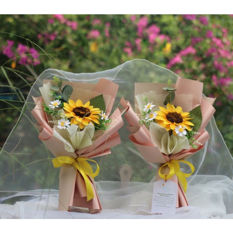 Bó hoa hướng dương giả gói giấy đẹp