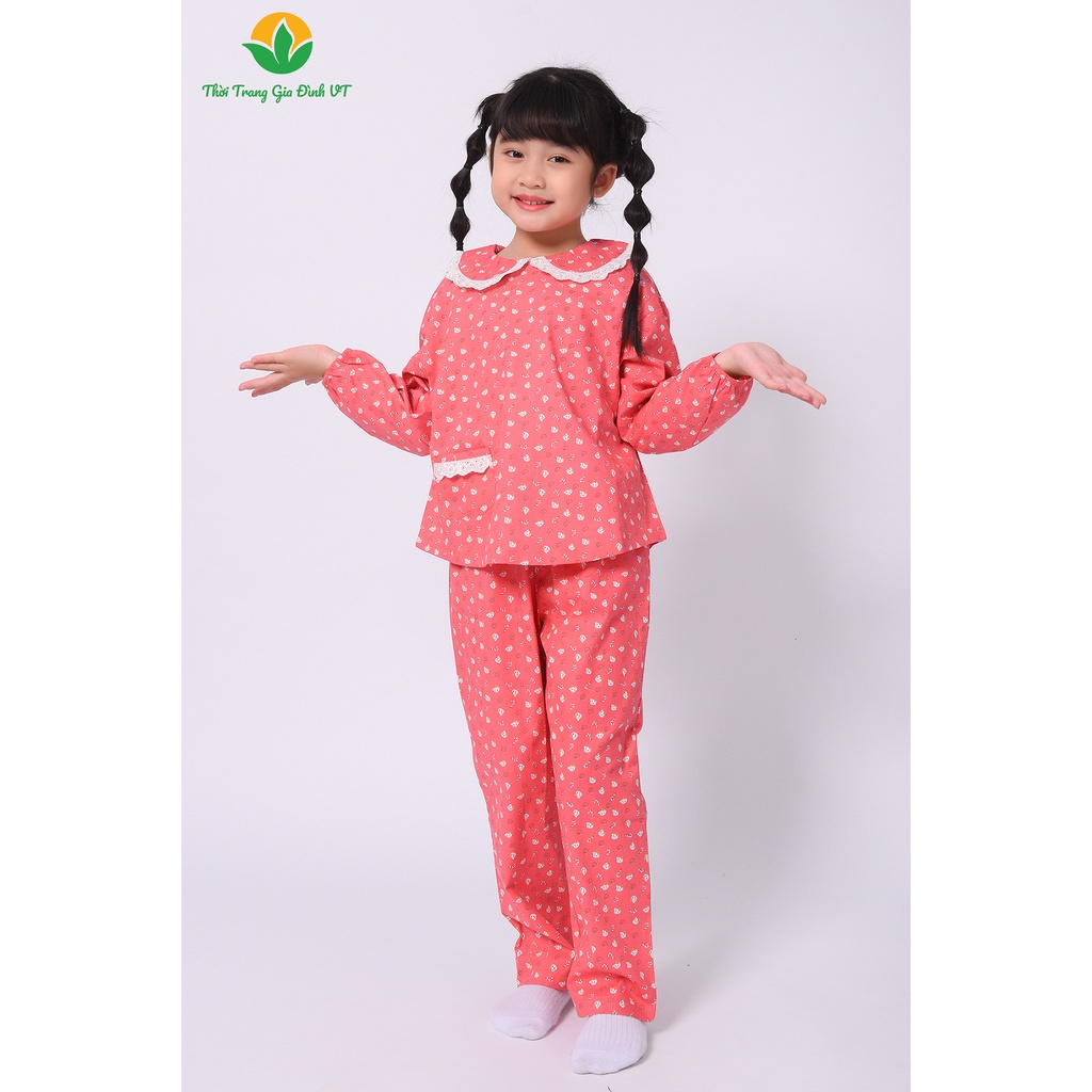 Bộ pijama Việt Thắng quần dài, áo dài bé gái COTTON B70.2212