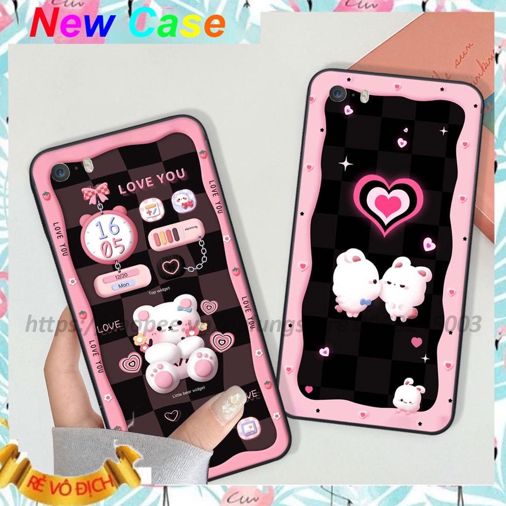 Ốp lưng Iphone 5 / 5S / 5SE in hình gấu cute,bò sữa 3D cute dễ thương cạnh viền vuông bảo vệ camera
