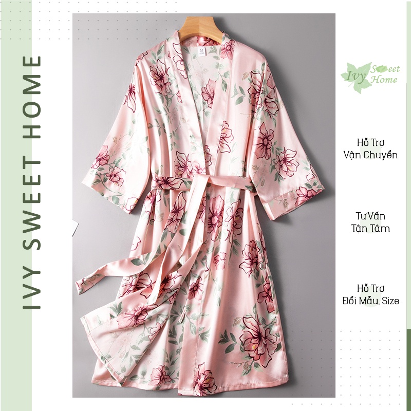 Áo Kimono Ngủ Lụa  Yukata Mặc Nhà  Áo Choàng Tắm IVY242