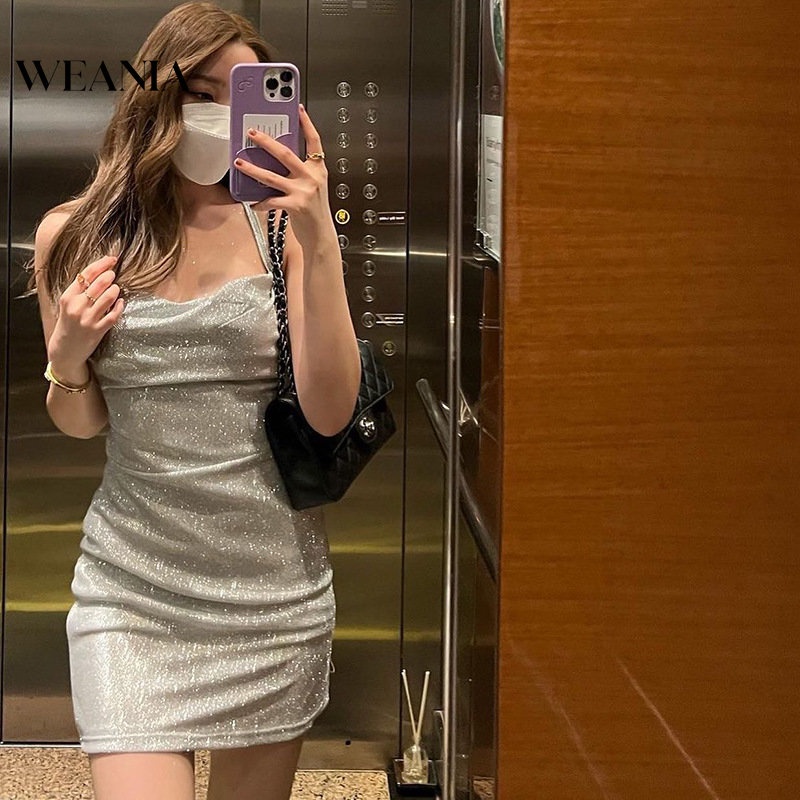 Đầm Hai Dây Ôm Dáng Hở Lưng Lấp Lánh Gợi Cảm Cho Nữ
