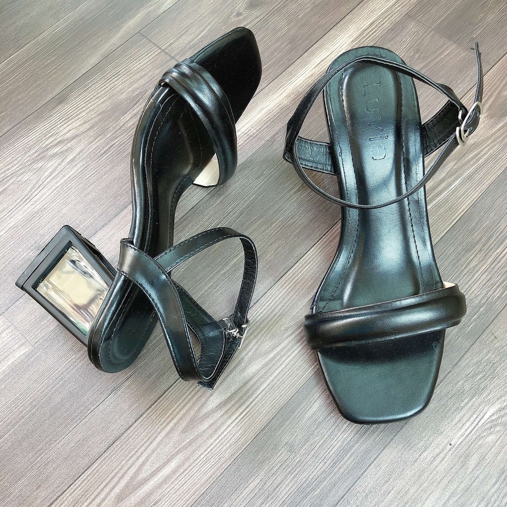 Sandal cao gót 7p đế vuông gót mica quai phồng thời trang Avela 31SD