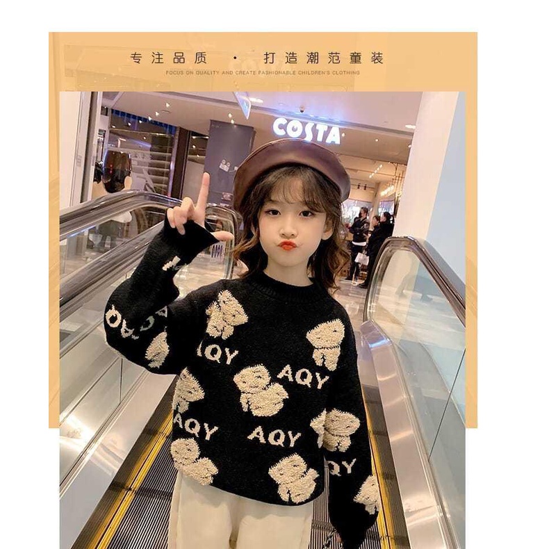 Áo len cho bé gái áo len trẻ em lớn áo len trẻ em áo len dệt kim áo len bé gái áo len mùa đông quần áo trẻ em thời trang trung bình trẻ em lớn
