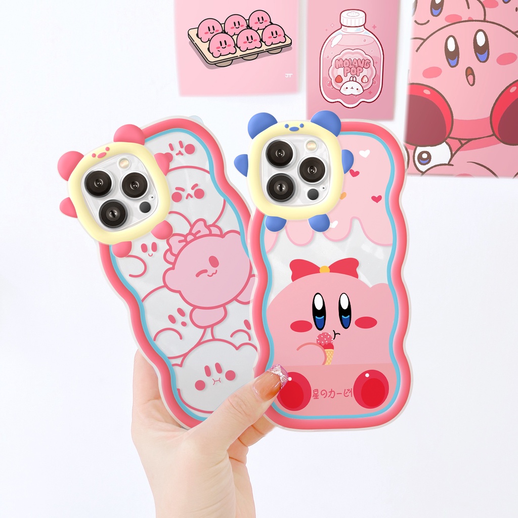 Ốp iphone viền gấu lượn sóng Pink Kirby hồng cho 6/6plus/6s/6splus/7/7plus/8/8plus/x/xr/xs/11/12/13/pro/max/plus/promax
