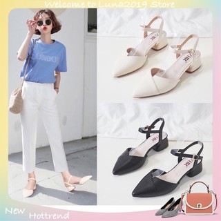 Giày cao gót nữ đế vuông, sandal nữ 5p hở gót mũi nhọn chất da mã Luna001