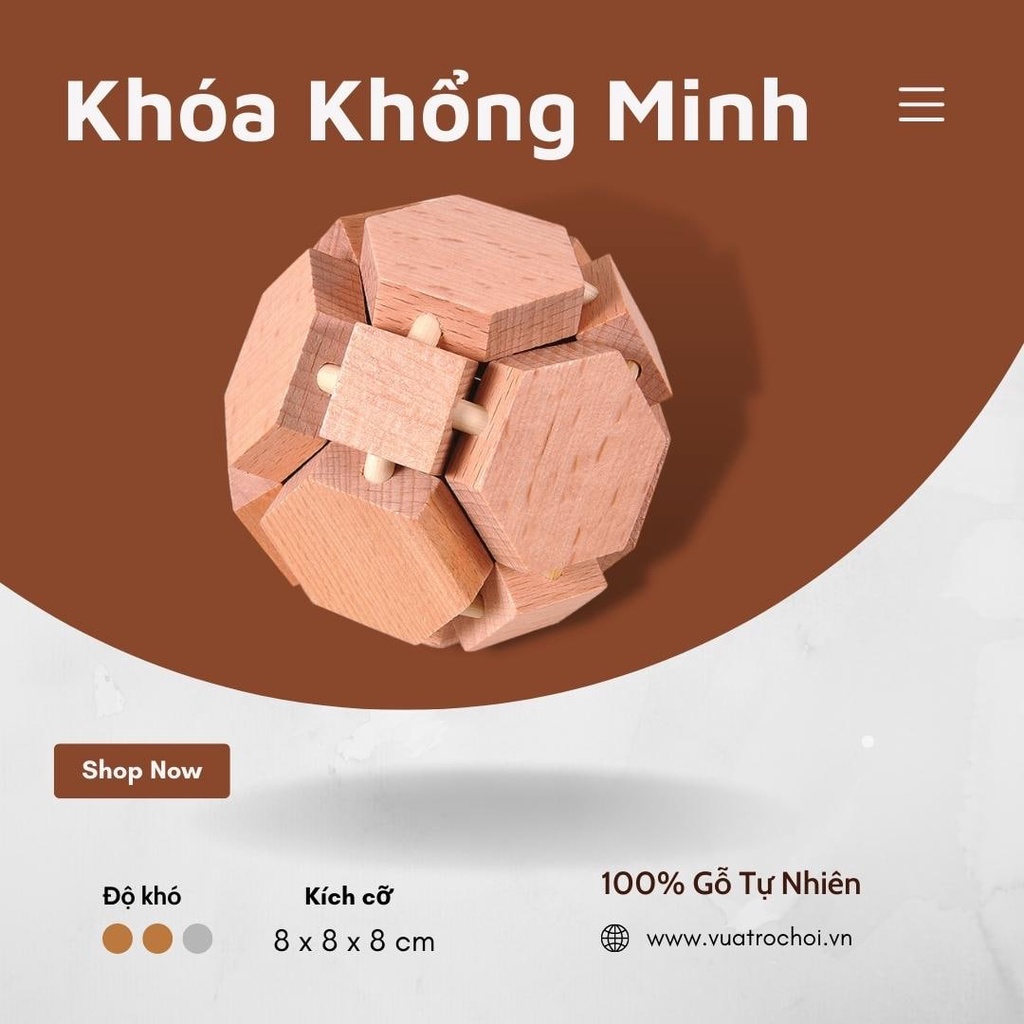 Đồ Chơi Gỗ Thông Minh Cho Trẻ Em - Khóa Gỗ Khổng Minh Bichromatic sphere - A111