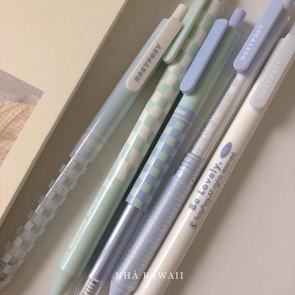Set bút gel đen Rosy Posy phong cách Hàn Quốc theo tone màu xinh xắn