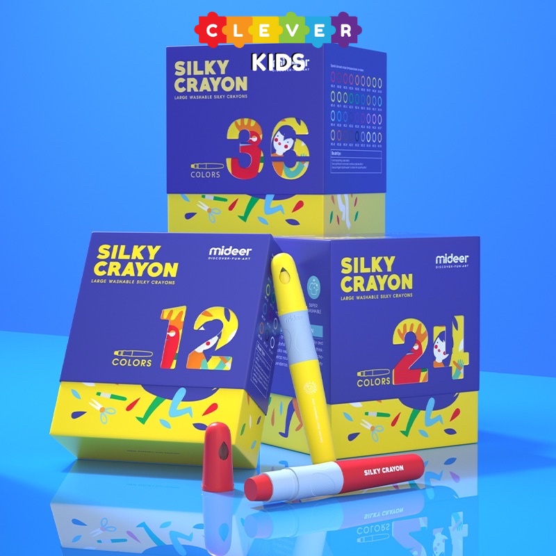 Hộp Màu Sáp Lụa Sliky Crayon Mideer, Bút Sáp Màu Hữu Cơ An Toàn Cho Bé Vẽ Trên Nhiều Vật Liệu, Dễ Lau Sạch - Clever Kids