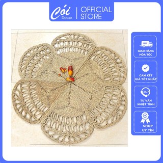 Thảm cói tròn trải sàn, hình bông hoa, hình ngôi sao trang trí nhà cửa chất liệu tốt - xưởng cói decor