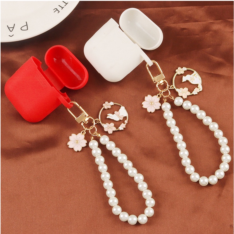 Móc Khóa Hình Thỏ / Mèo Bằng Kim Loại Đính Ngọc Trai Dễ Thương