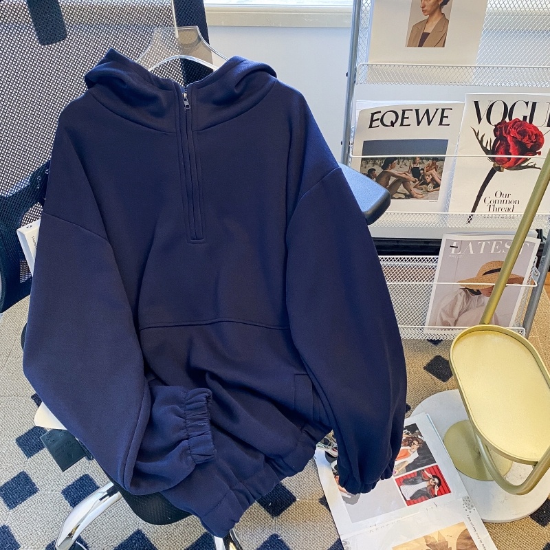 ZHELIHANGFEI Áo Hoodie Thể Thao Tay Dài Dáng Rộng Màu Sắc Đơn Giản Trẻ Trung