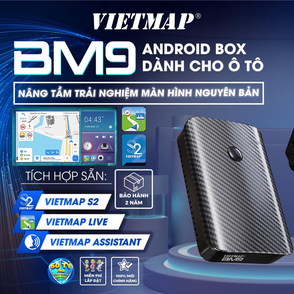 Vietmap BM9 - Android Box dành cho màn hình zin ô tô - Tích hợp Dẫn đường Vietmap S2-Vietmap Live - Hàng chính hãng