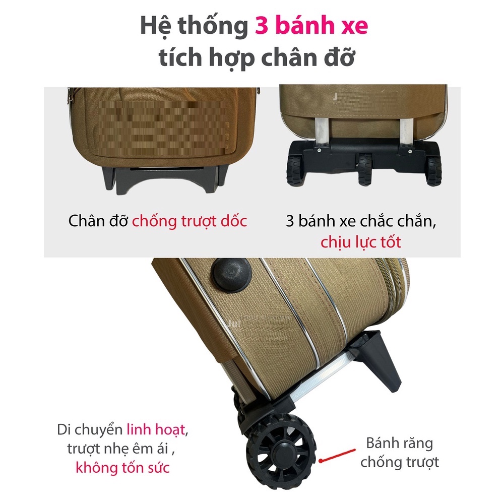 Vali Du Lịch Kéo Tay BI& TI Màu Đỏ Đô có nắp 20 và 22 Inch