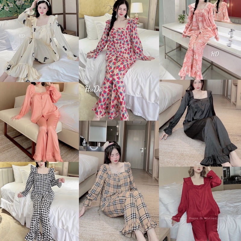 Bộ Pijama Lụa Xước Tằm Cổ Mới Dài Tay