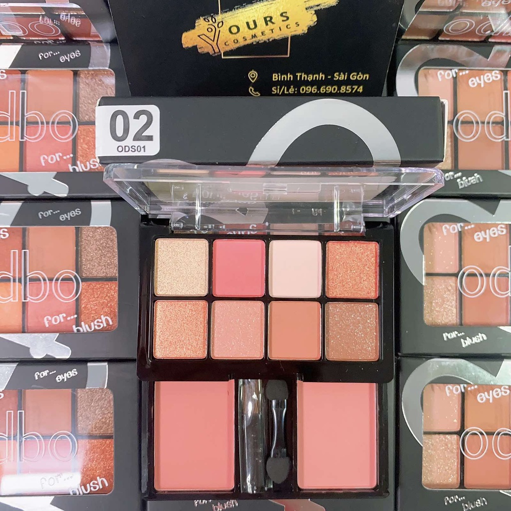 Bảng Phấn Mắt Kèm Má Hồng Tông Đỏ Cam Cháy Có Nhũ Odbo 2 Tầng