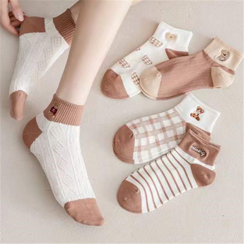 Tất Vớ Cổ Ngắn Nữ Hoạ Tiết Sọc Tone Nâu Dễ Thương Thời Trang Unisex Hàn Quốc HA1688.