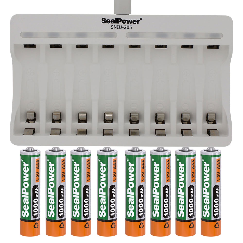 Máy sạc SealPower SNIU-205 kèm pin sạc AA 2400mAh / AAA 1000mAh,2A/3A , sạc 8 kênh đa năng có đèn báo(chính hãn