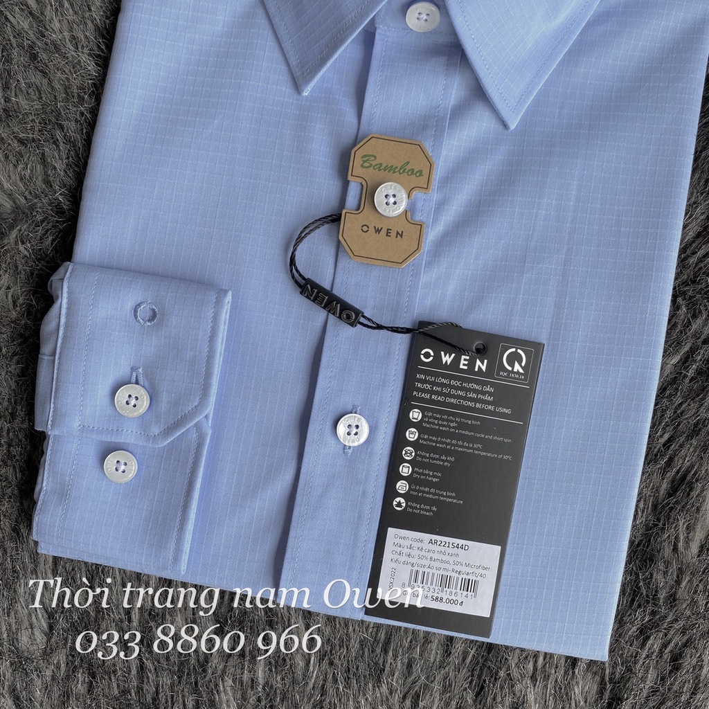 OWEN - Áo Sơ mi dài tay Owen chất sợi tre màu xanh kẻ ô chìm  Slimfit / Regular fit