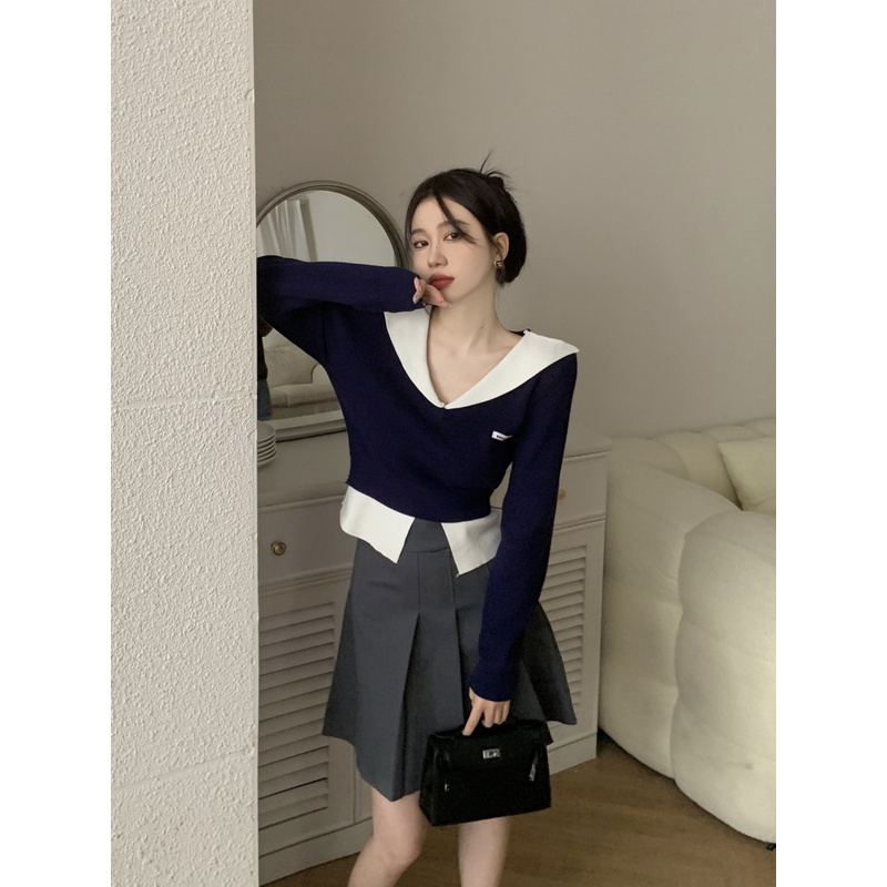 Áo Len Sáp Mềm Dài Tay Cổ Chữ V Phong Cách Hàn Quốc