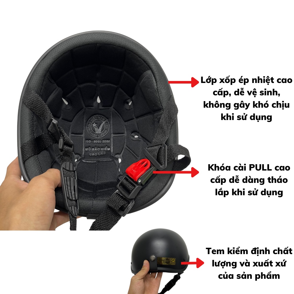 Mũ Bảo Hiểm Nửa Đầu Kèm Kính Phi Công, 16 màu hàng công ty