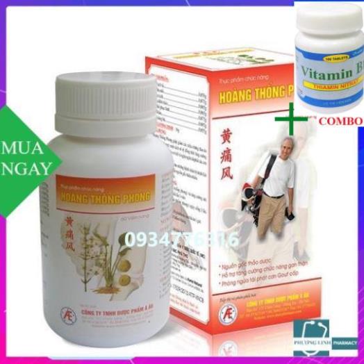 Combo Vitamin B1 chai 100 viên+ Sản phẩm Hoàng Thống Phong giải pháp cho người bệnh gout, hộp 60 viên