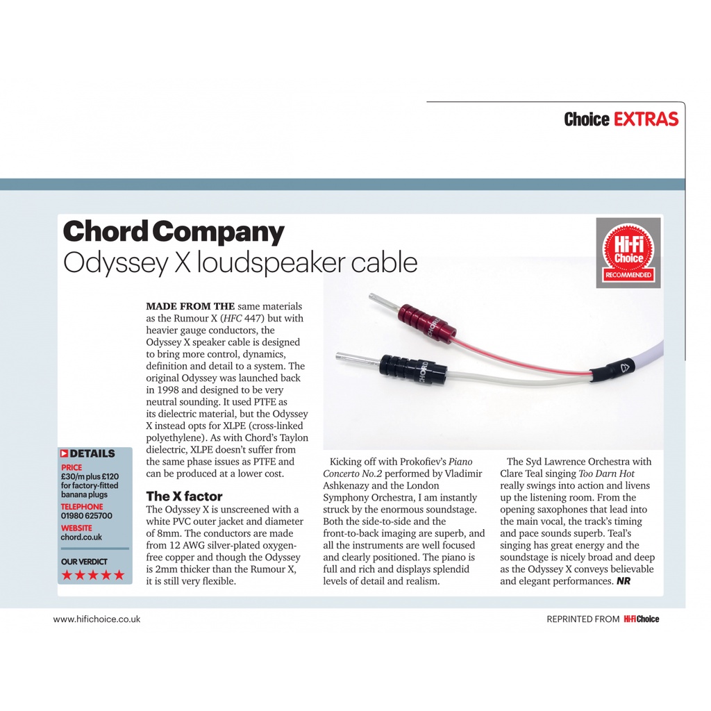 Dây loa cắt mét CHORD Odyssey X speaker cable - 1M