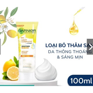 Sữa rửa mặt garnier tạo bọt dưỡng sáng làn da 100ml light complete vitamin c whip foam 100ml