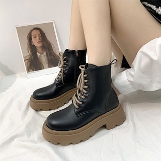 Giày Bốt Da Nữ Đế Độn Boots Cổ Lửng Phong Cách Hàn Quốc(M180)