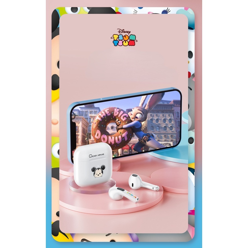 DISNEY Tai Nghe Nhét Tai Bluetooth Không Dây Âm Thanh HiFi Chống Ồn Hình Chuột Mickey