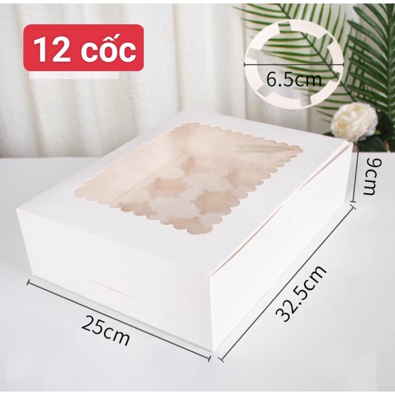 Hộp cup cake trắng dạng 12 ô bánh, 6 ô bánh , 4  ô bánh