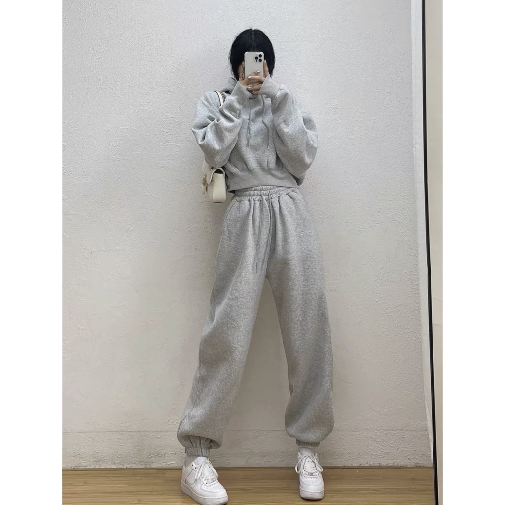 Sét bộ nỉ tay bồng kèm quần ống bom bộ nỉ mùa đông nam nữ from rộng unisex rộng rãi thoải mái mặc ở nhà và mặc đi chơi