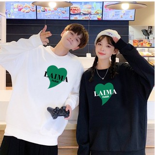 Áo Sweater Laima nỉ bông cao cấp, Áo đôi dài tay Unisex Thu Đông Đen Trắng
