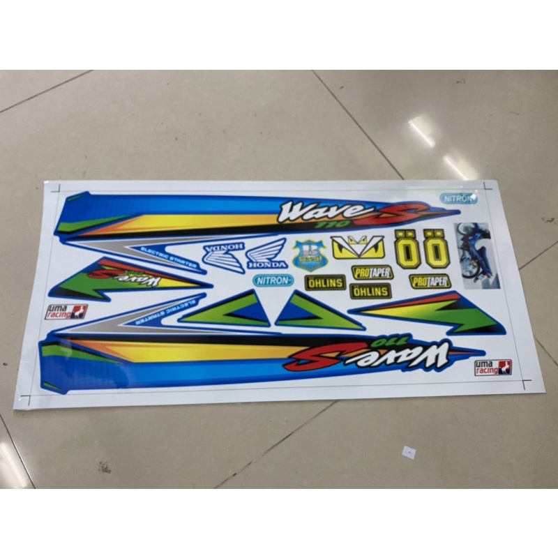 ( Quí khách vui lòng mang ra tiệm cho thợ dán ) Tem dán xe xanh wave đời đầu