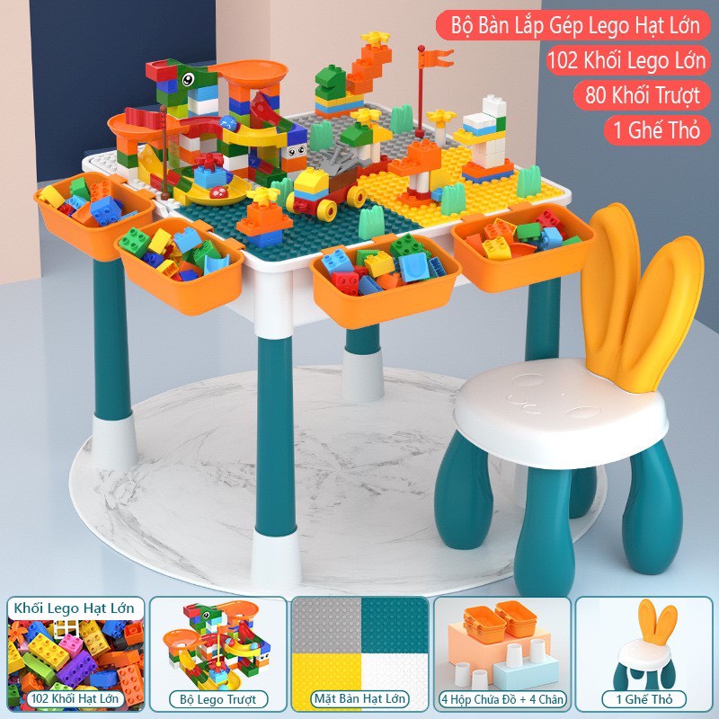 Bàn Xếp Hình,Bàn xây dựng đa năng,Lắp Ghép Lego tặng kèm 340 chi tiết lego cho bé