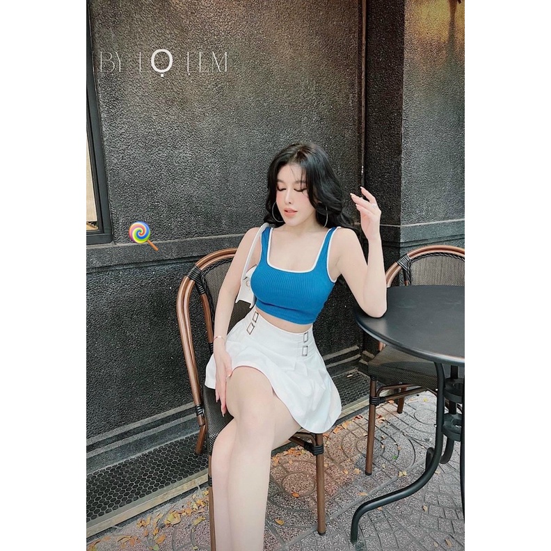 áo croptop viền màu cổ u chất thun gân mềm mịn