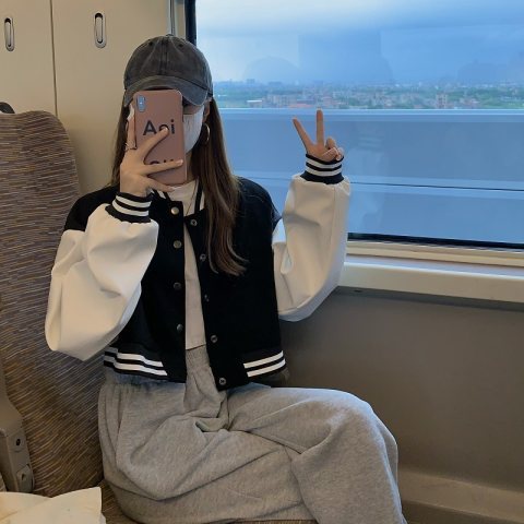 Áo khoác bóng chày NZN dài tay dáng ngắn phối hàng nút phong cách thời trang mới