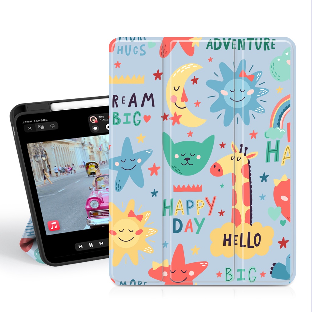 Ốp Bảo Vệ Máy Tính Bảng Bằng Da PU Họa Tiết Hoạt Hình Cho iPad Pro11 12.9inch M2 Chip 2022 2021 2020 2018 iPad Air5 Air4