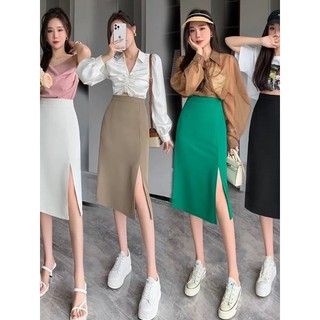 Chân váy chữ a dáng dài xẻ trước, chân váy công sở