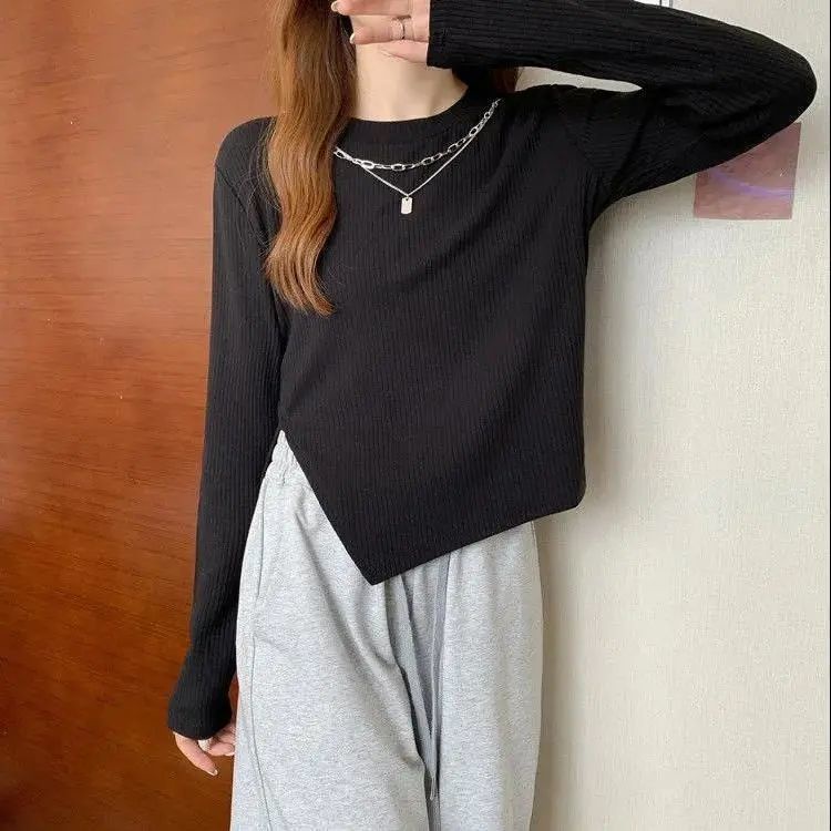 Áo Thun Tay Dài Cổ Tròn Xẻ Tà Kiểu vintage Thời Trang Mùa Thu Cho Nữ TX-219