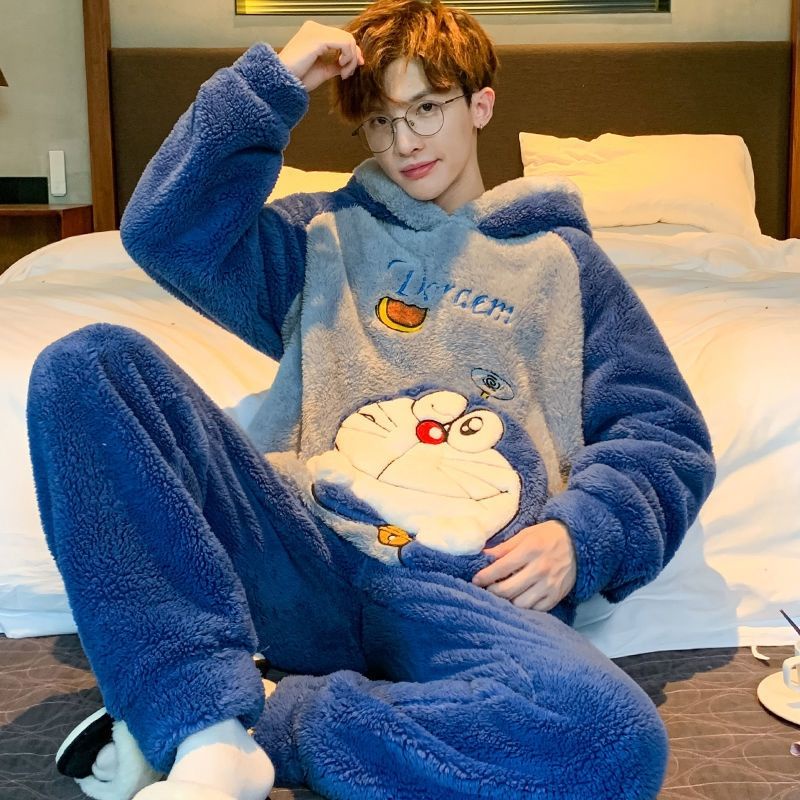 Bộ Đồ Ngủ Cotton Flannel Phong Cách Hoạt Hình Ấm Áp Và Thoải Mái Mặc