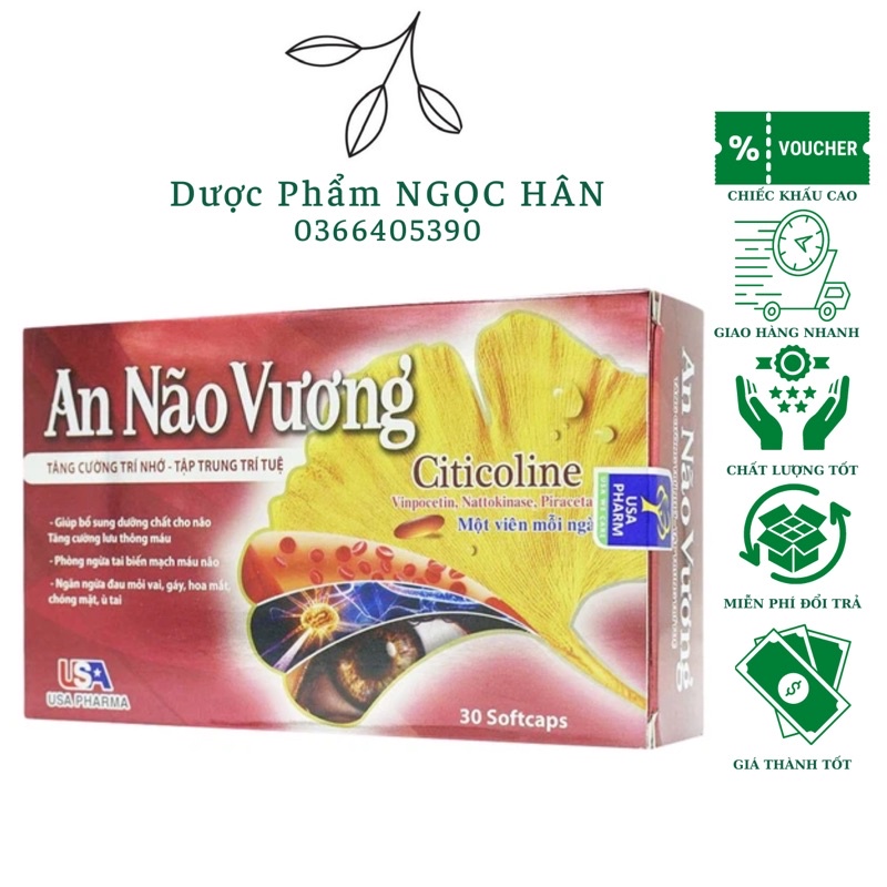 Viên Uống An Não Vương| Bổ Não,Tăng Cường Trí Nhớ,Tăng Tuần Hoàn Máu Não, Ngừa Tai Biến| Hộp 30 viên| USP