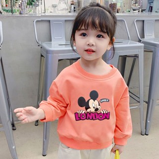 Áo Thun Sweater Chui Đầu Tay Dài In Hình Chuột Mickey Hoạt Hình Cho Bé Gái