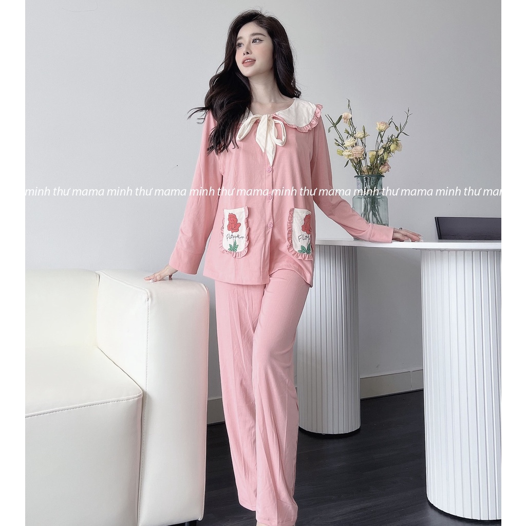 Bộ bầu - bộ sau sinh - chất liệu cotton - kiểu mới thời trang ( lá sen túi in bông hồng )