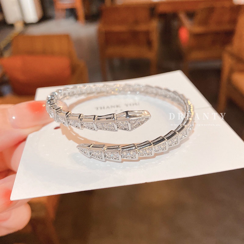 Vòng Tay Hở Bạch Kim Đính Đá Zircon Hình Rắn Đơn Giản Thời Trang Cao Cấp Dành Cho Nữ