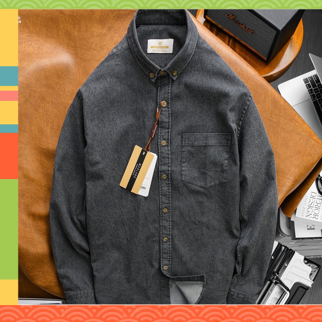 ẢNH SHOP CHỤP - Áo sơmi Denim Musland Xám chất denim shop bán làm bao khách hàng mê mẫn - - SMML1i - - VNXK CHẤT X
