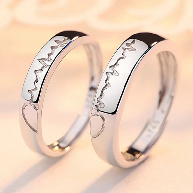 Trendy Luxury Heart Engagement Wedding Ring /Couple Heartbeat Forever Endless Love Letter Hollow Finger Rings Anniversary Valentine's Day Gift