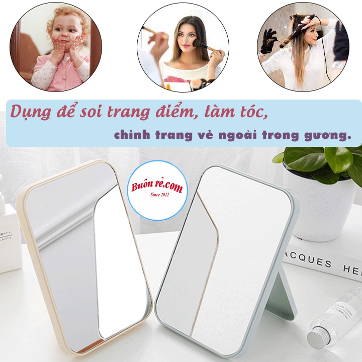 Gương để bàn trang điểm hình chữ nhật- Gương để bàn chân đứng chữ T, nhỏ gọn, tiện dụng, dễ dàng mang theo Br01317