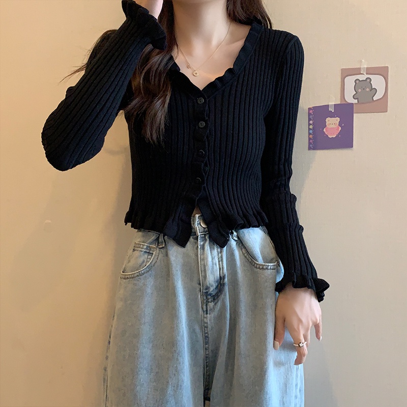 áo len nam hàn quốc cổ v khoác nữ croptop cổ bèo tiểu thư thiết kế nữ sang chảnh nữ đẹp