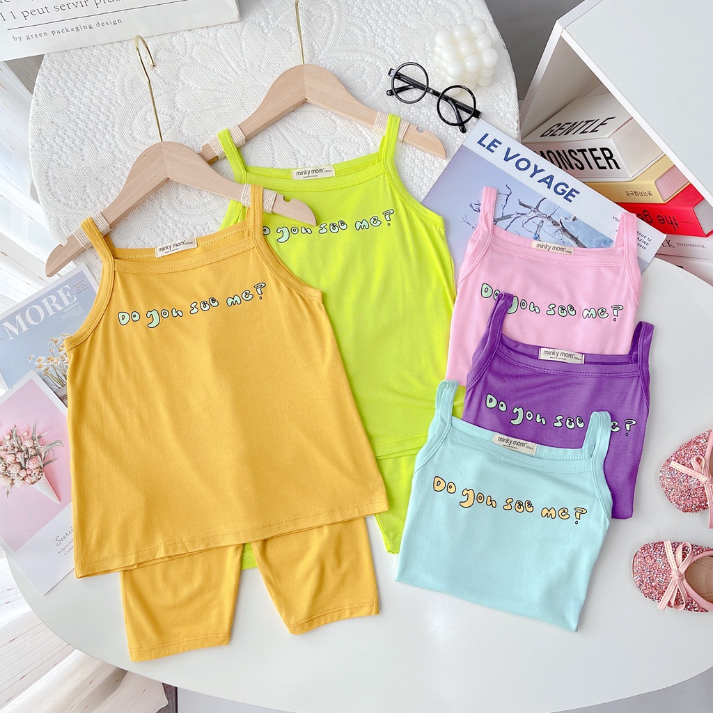 Bộ quần áo thun lạnh minky mon áo 2 dây quần ngố cho bé gái (size 10-35kg)