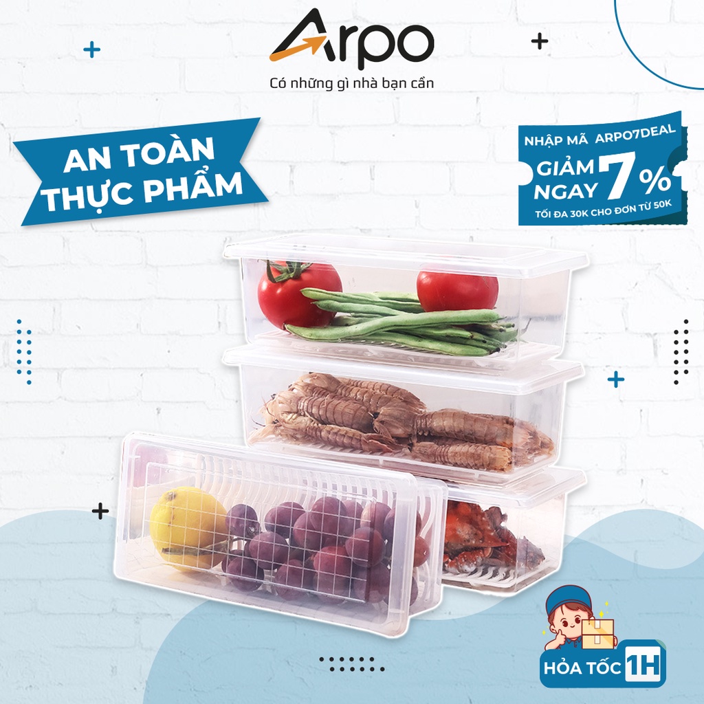 Hộp Nhựa Bảo Quản Thực Phẩm Tủ Lạnh Trong Suốt Có Nắp, Kèm Khay Ráo Nước Giúp Thực Phẩm Tươi Lâu Hơn